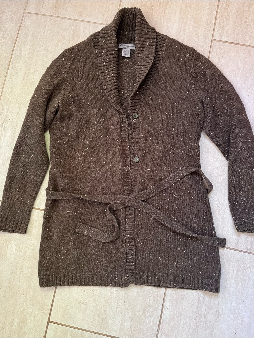 Eddie Bauer Vintage Olive Green/brown Tie Waist Cardigan Size S